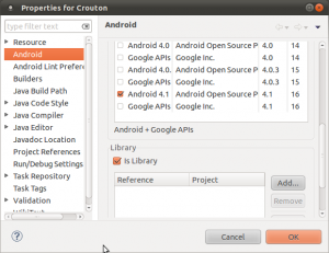 Project settings in Eclipse for the Crouton library project